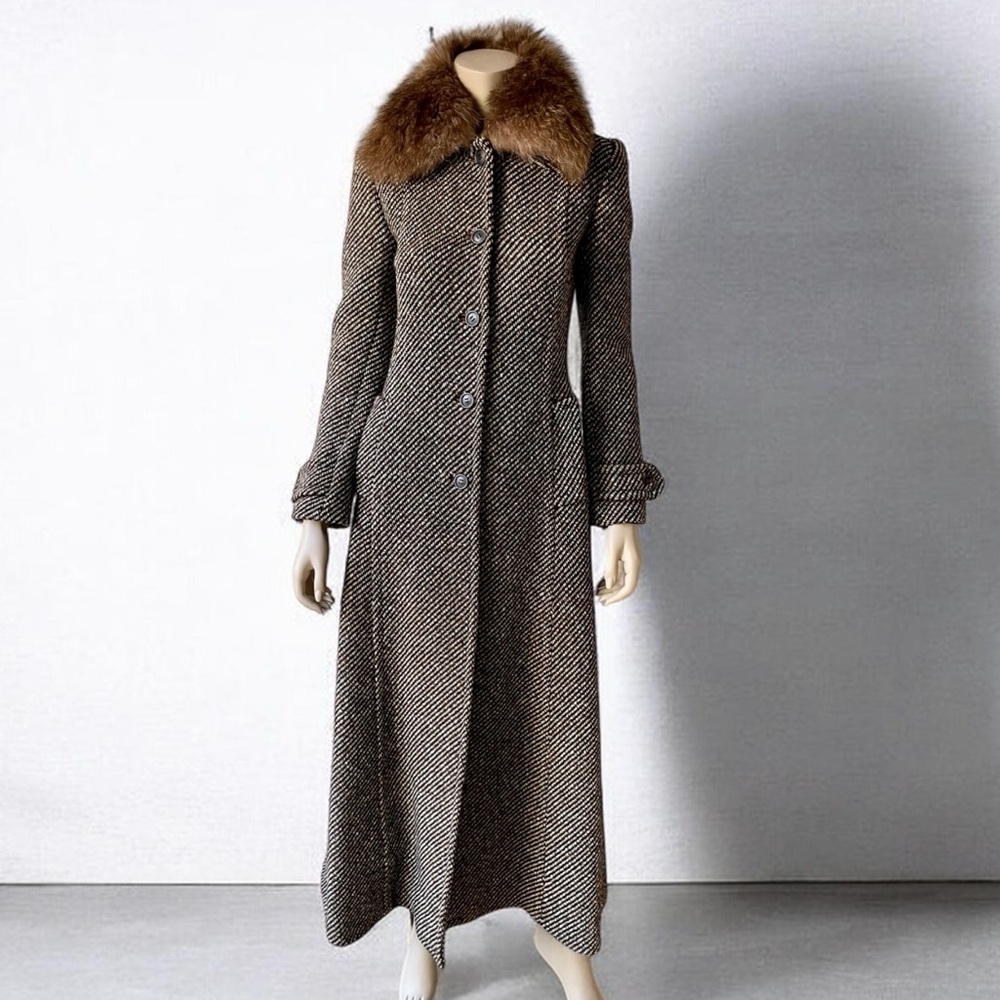 Dolce & Gabbana Vintage  Wool Coat with Brown Fur Collar IT 40